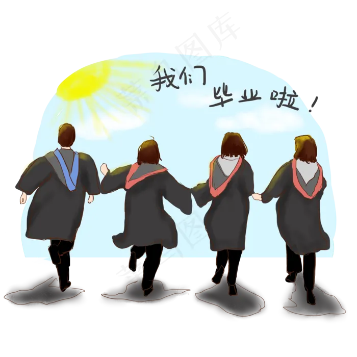 毕业季之奔跑的学生学士服背影免(2000X2000(DPI:300))psd模版下载
