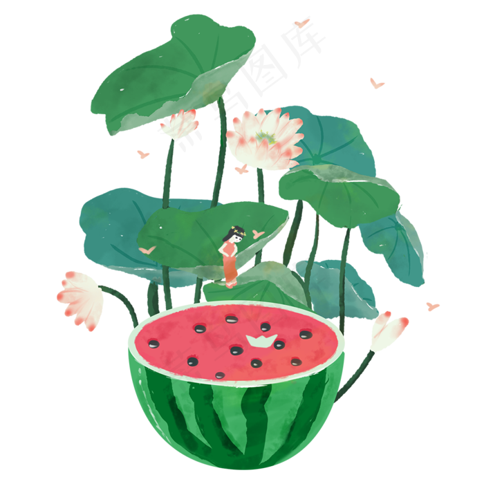 夏日荷花水彩水墨风