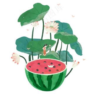 夏日荷花水彩水墨风