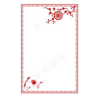 水墨花鸟复古春节新年中国风边框,免抠元素