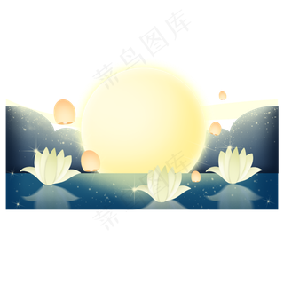 河面上的荷花灯,免抠元素