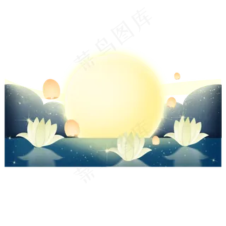 河面上的荷花灯,免抠元素