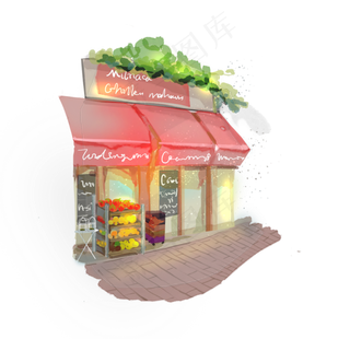 手绘咖啡店街景街道