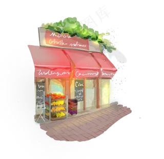 手绘咖啡店街景街道