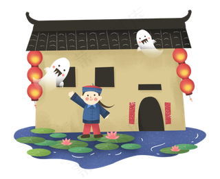 中元节荷花荷叶僵尸百鬼节小鬼房