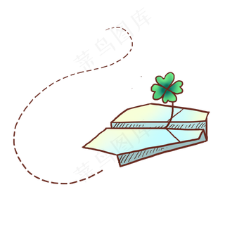 简约线条纸飞机和四叶草卡通PNG免,免抠元素