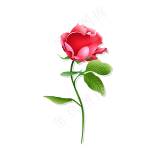 矢量手绘红玫瑰花一支可商用元素