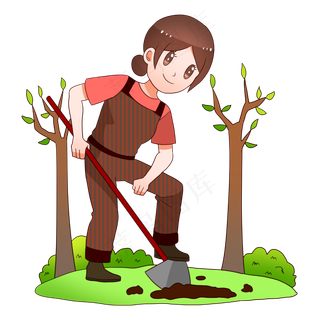 植树铲土的小女孩