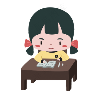手绘校园文明卡通学生认真学习,免抠元素