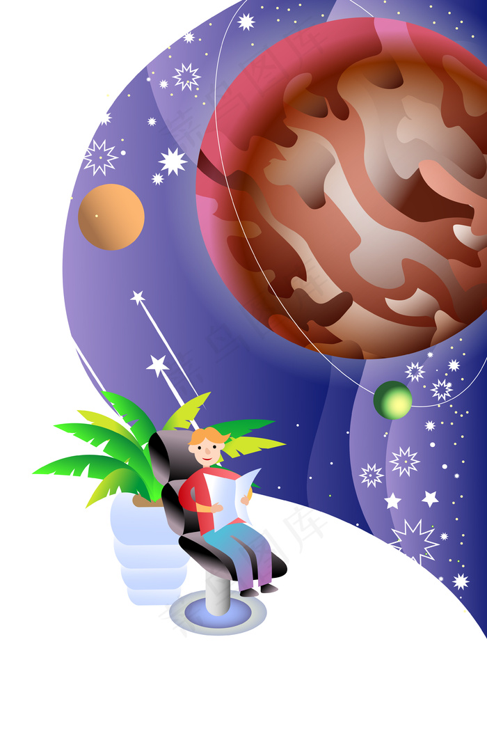 扁平科技未来世界休闲看报纸配图