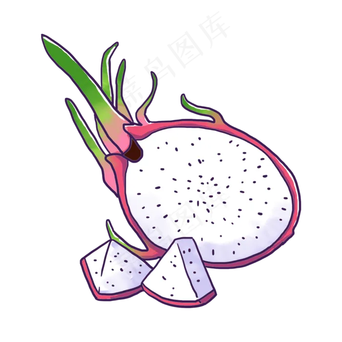 手绘新鲜火龙果PNG免抠素材(2048X2048(DPI:300))psd模版下载