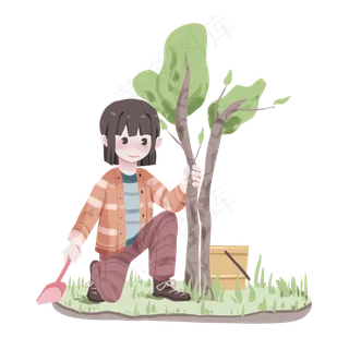 植树节种树的小女孩
