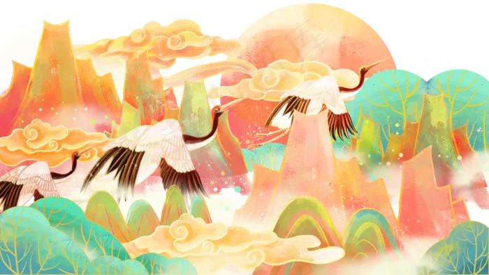 粉色中国风仙鹤飞翔(2880X1620(DPI:300))psd模版下载