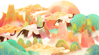 粉色中国风仙鹤飞翔