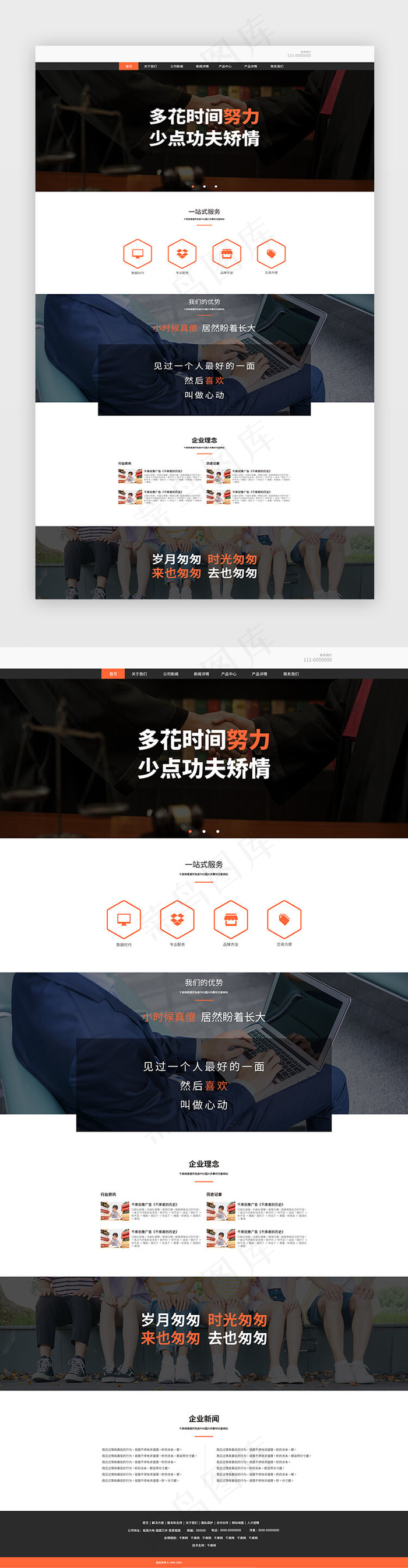 橙色简约通用企业网站首页(750X2878(DPI:72))psd模版下载