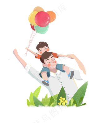 儿童节父亲带儿子玩气球png素材