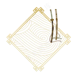 中国国潮复古日本武士刀剑道金色