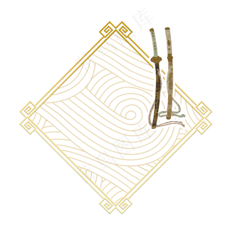 中国国潮复古日本武士刀剑道金色