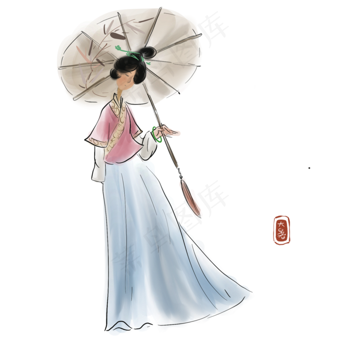 二十四节气大暑拿油纸伞的少女