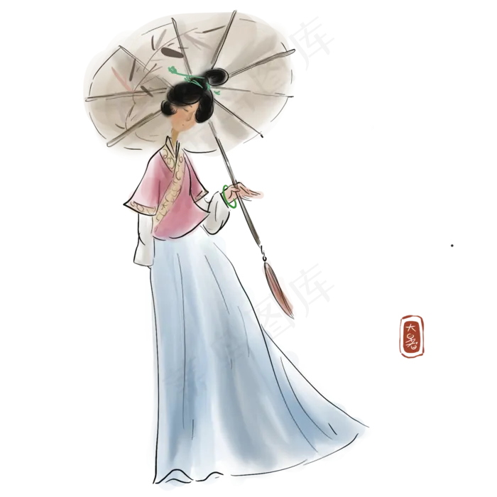 二十四节气大暑拿油纸伞的少女(2000X2000(DPI:300))psd模版下载