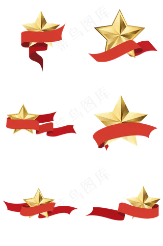 金色五角星与飘扬的红色飘带