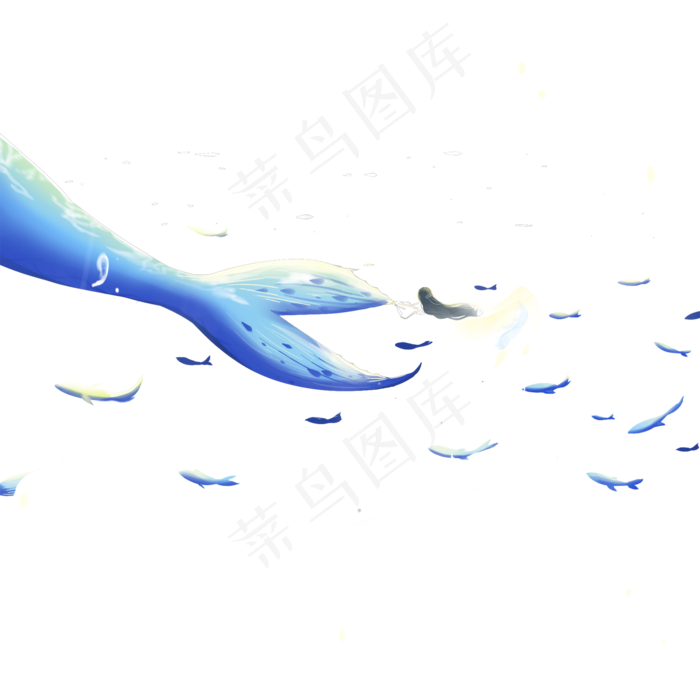 蓝色创意海洋鲸鱼尾巴元素,免抠元素