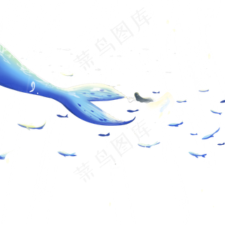 蓝色创意海洋鲸鱼尾巴元素,免抠元素