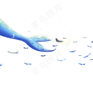 蓝色创意海洋鲸鱼尾巴元素,免抠元素