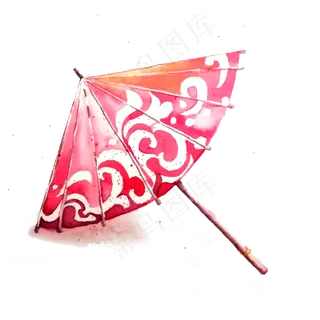 油纸伞中国风水彩花色PNG折伞,免抠元素