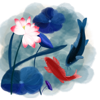 中国风水墨水彩工笔连年有余手绘