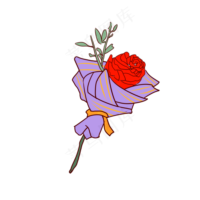 一束玫瑰花手绘装饰图案(2000X2000(DPI:300))psd模版下载