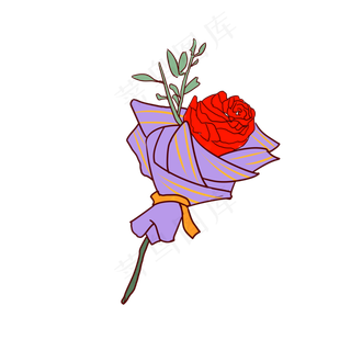 一束玫瑰花手绘装饰图案