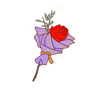 一束玫瑰花手绘装饰图案