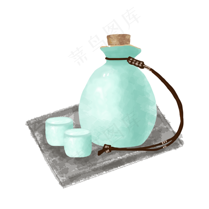 手绘水彩重阳酒壶酒杯,免抠元素