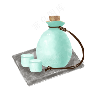 手绘水彩重阳酒壶酒杯,免抠元素