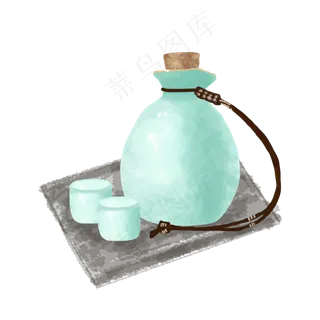 手绘水彩重阳酒壶酒杯,免抠元素