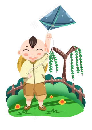 清明节放风筝男孩