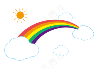 手绘卡通水彩彩虹云朵
