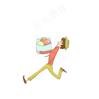 夏天草帽水果男孩