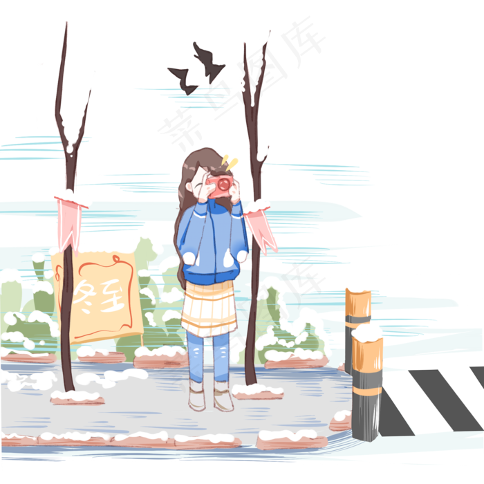 冬至寒风呼呼马路边的小女孩,免抠元素