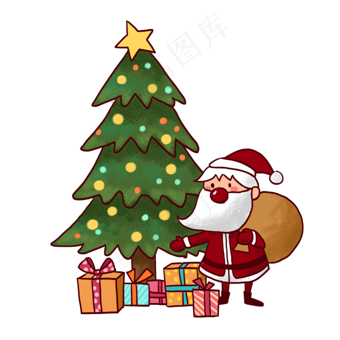 Q版圣诞老人和圣诞树PNG免抠素材
