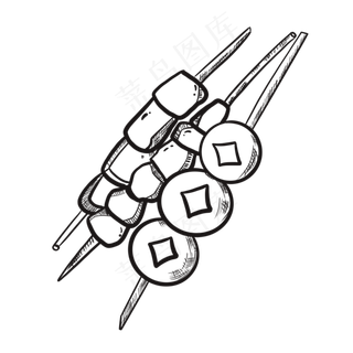 线描食物黑白涂鸦素材