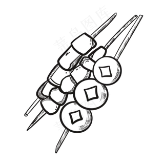 线描食物黑白涂鸦素材