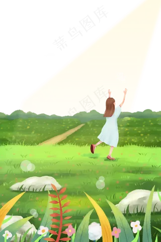 夏天立夏阳光草地治愈风景