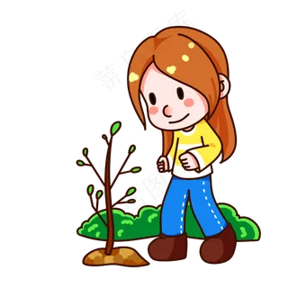 女生种树开心小女孩