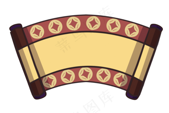 红色铜钱卷轴插画,免抠元素