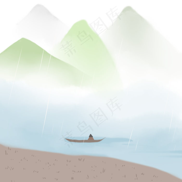 灰色淡雅创意山水元素