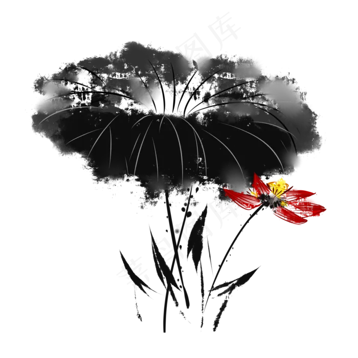 中国风水墨荷花(2000X2000(DPI:299))psd模版下载