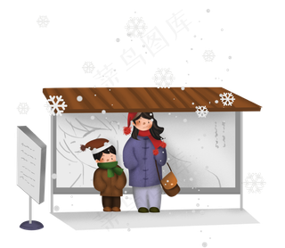 冬季系列下雪车站,免抠元素