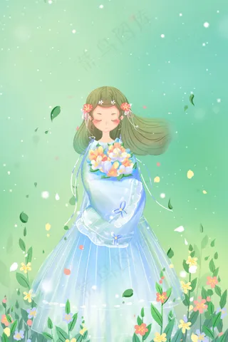 绿色唯美卡通小清新春天春季24节气春配图